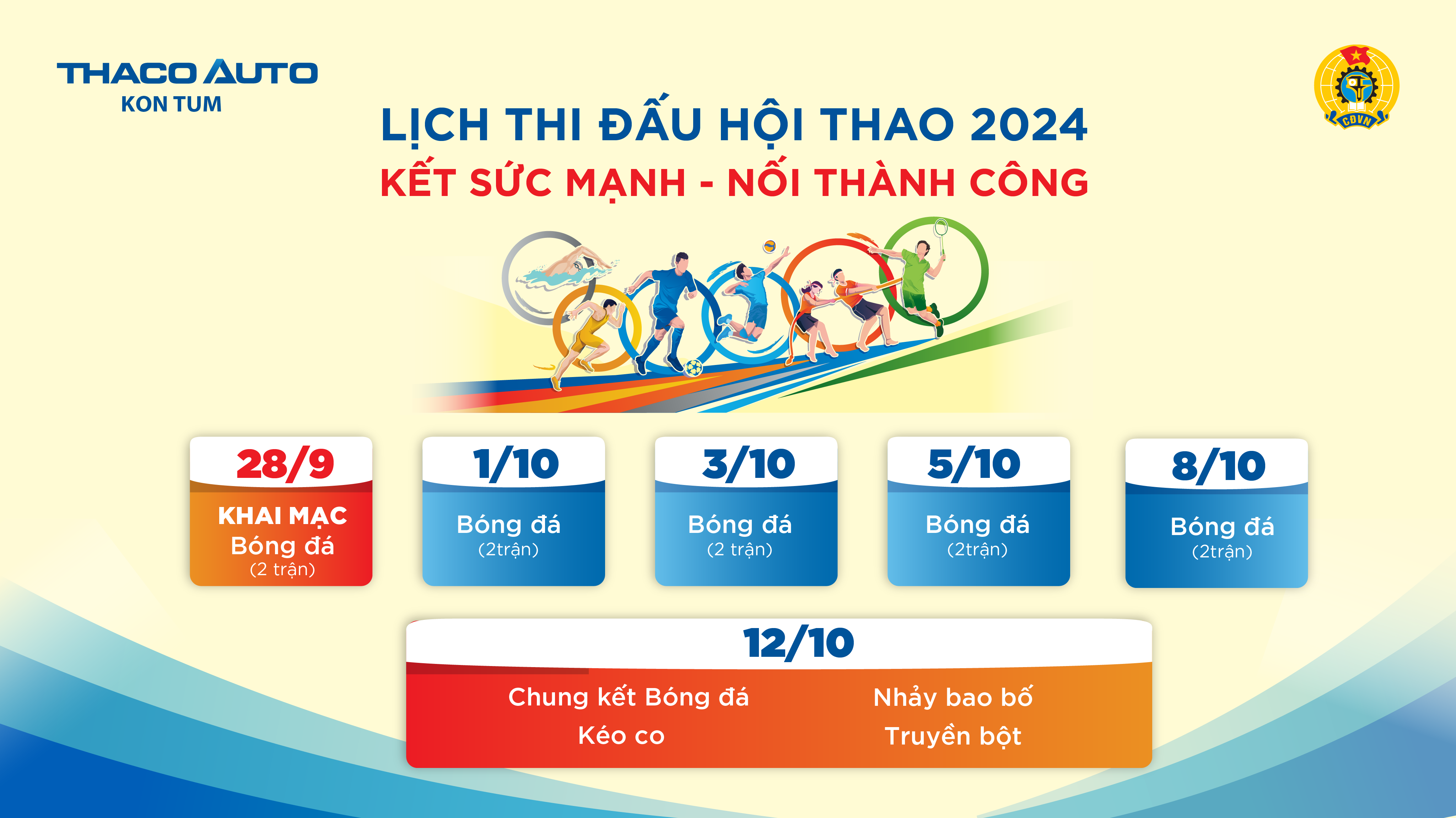 Lịch thi đấu Hội thao “Kết sức mạnh - Nối thành công” năm 2024 tại THACO AUTO Kon Tum